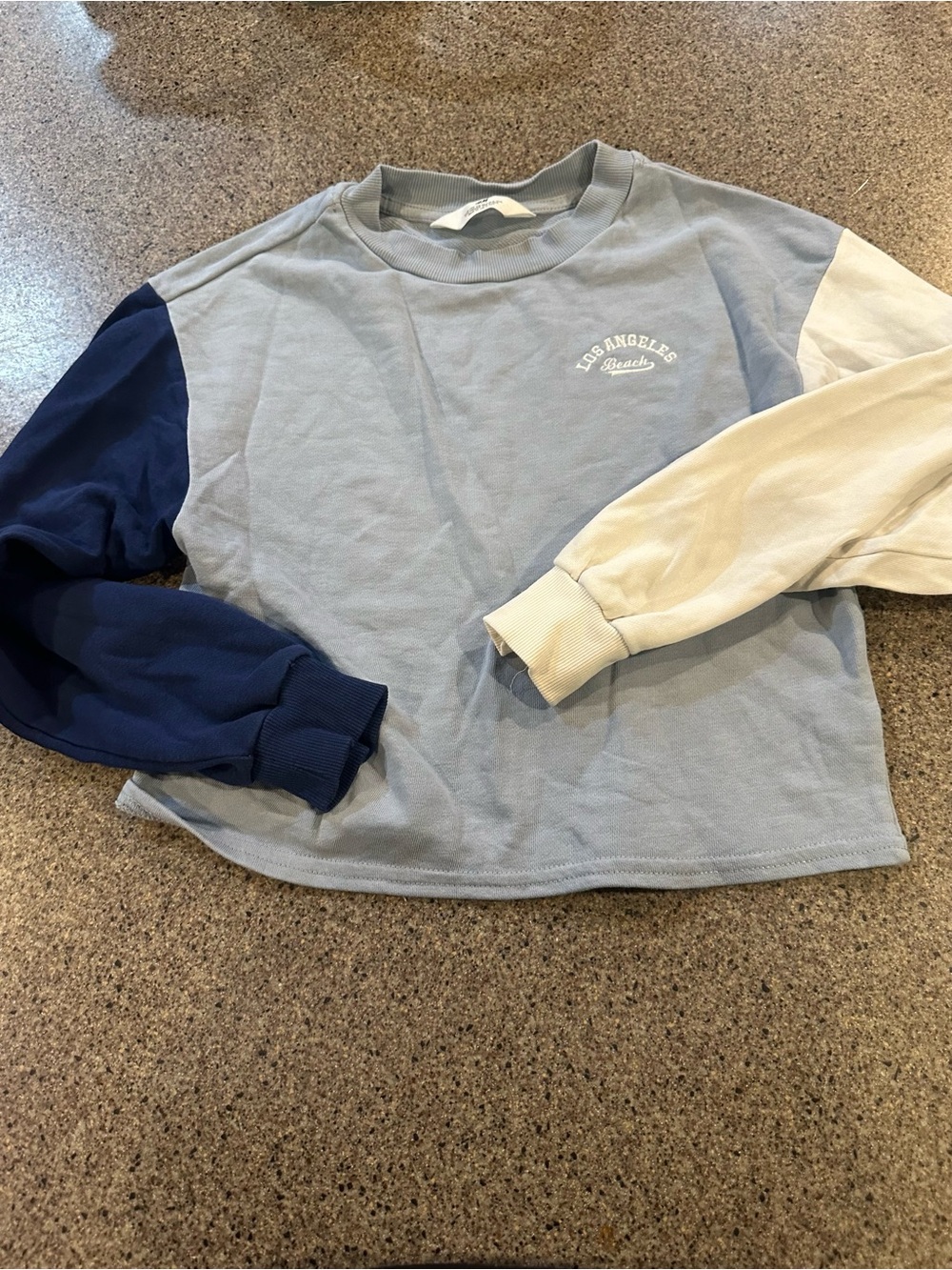H&M Light Blue Crewneck Sweater with Navy and Cream Sleeves
